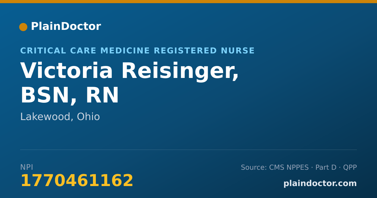 Shareable card for Victoria Reisinger, BSN, RN - Critical Care Medicine Registered Nurse, Lakewood, OH