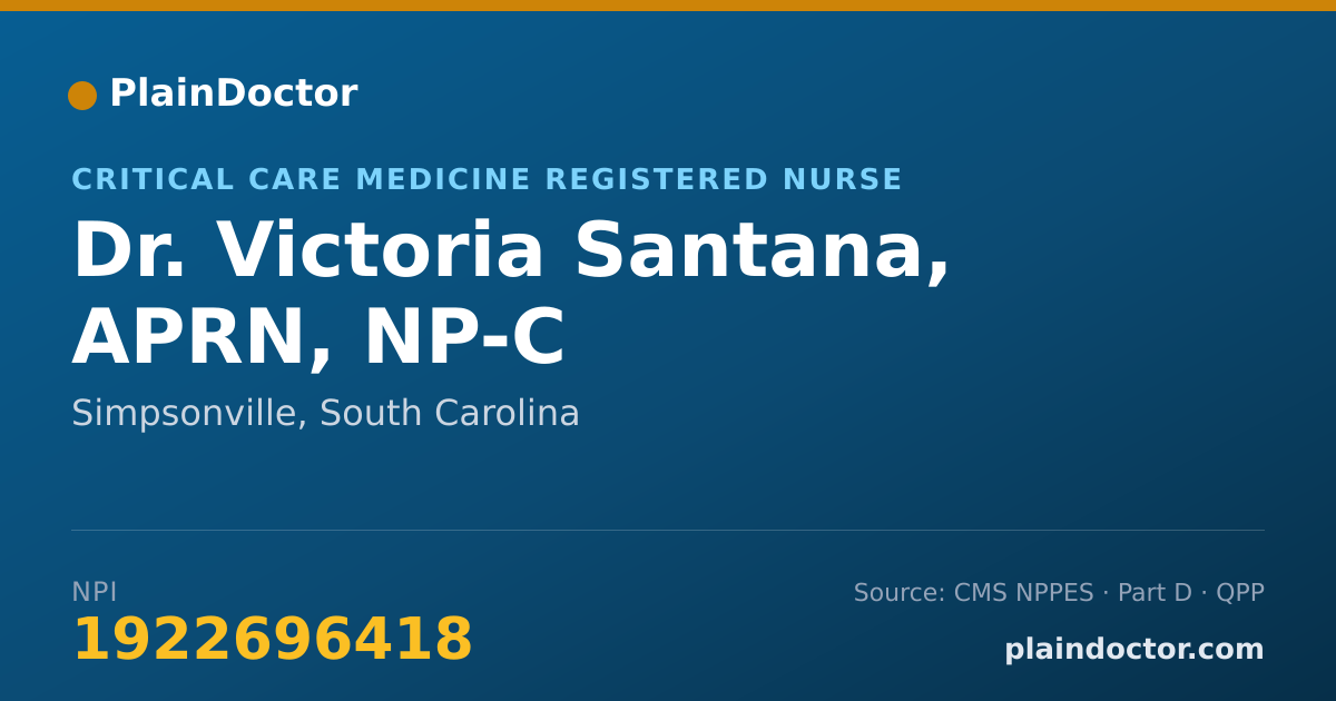 Shareable card for Victoria Santana, APRN, NP-C - Critical Care Medicine Registered Nurse, Simpsonville, SC