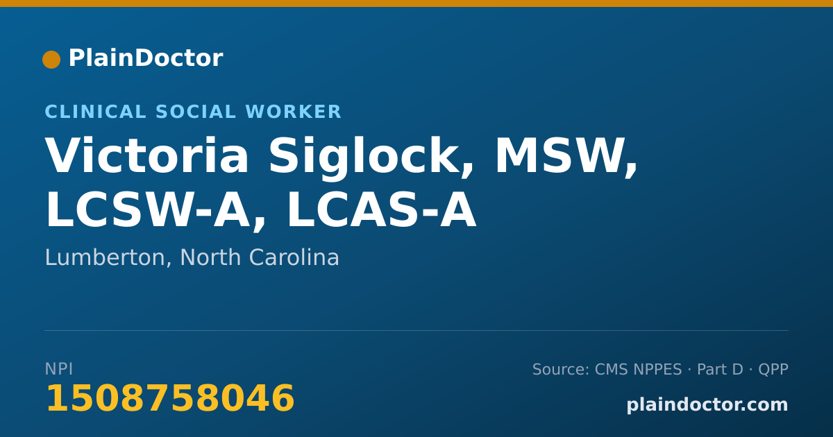 Shareable card for Victoria Siglock, MSW, LCSW-A, LCAS-A - Clinical Social Worker, Lumberton, NC