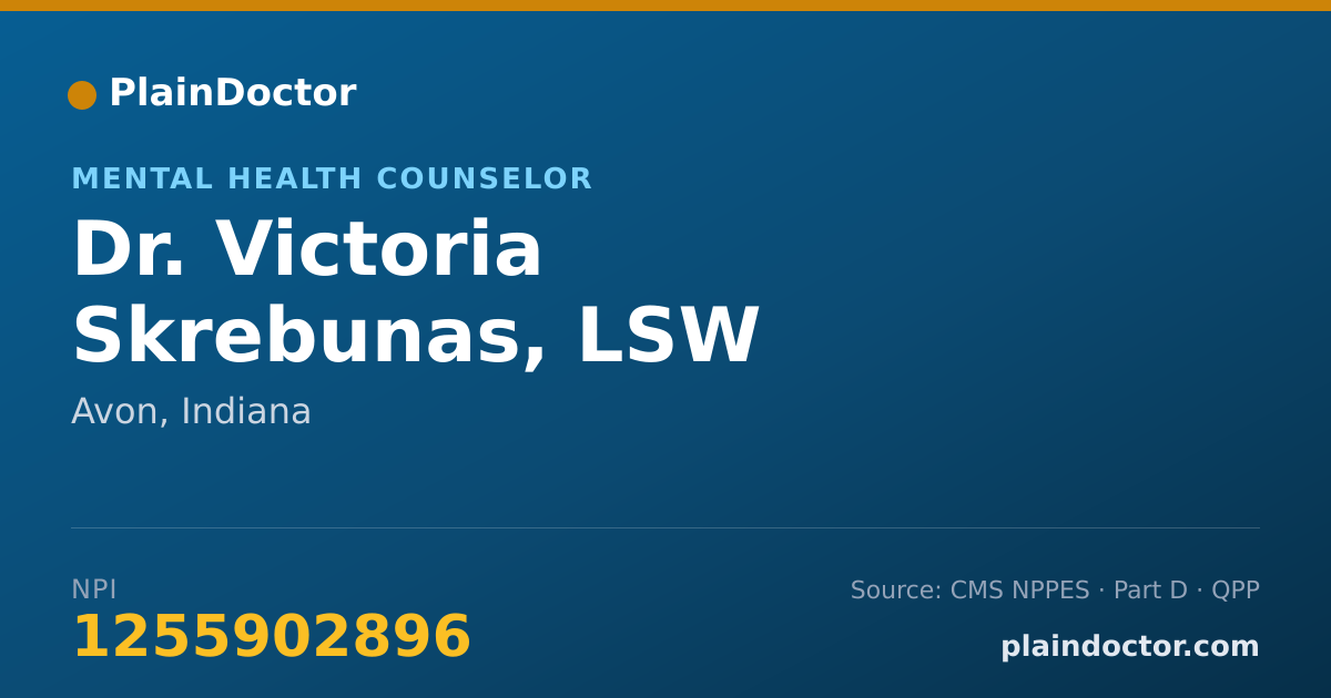 Shareable card for Victoria Skrebunas, LSW - Mental Health Counselor, Avon, IN