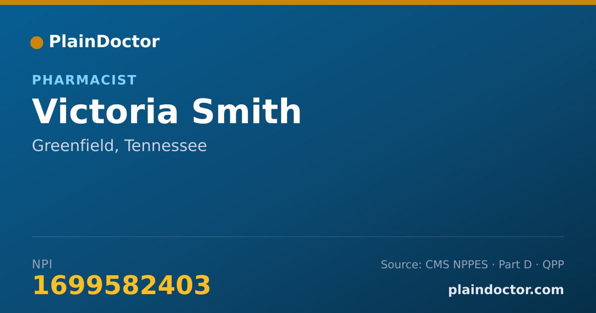 Shareable card for Victoria Smith - Pharmacist, Greenfield, TN