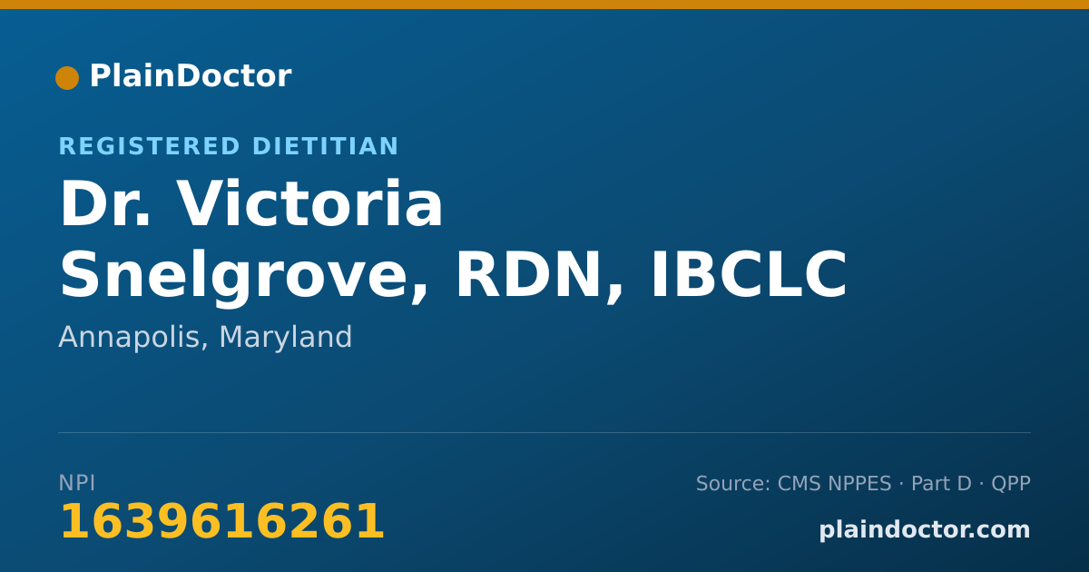 Shareable card for Victoria Snelgrove, RDN, IBCLC - Registered Dietitian, Annapolis, MD
