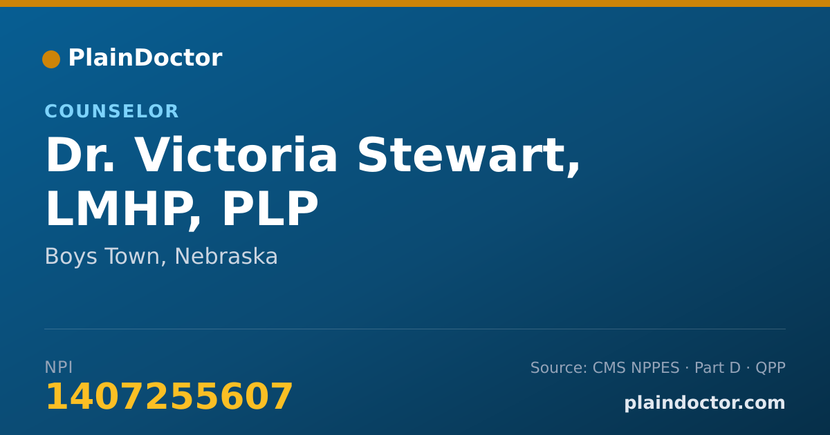 Shareable card for Victoria Stewart, LMHP, PLP - Counselor, Boys Town, NE
