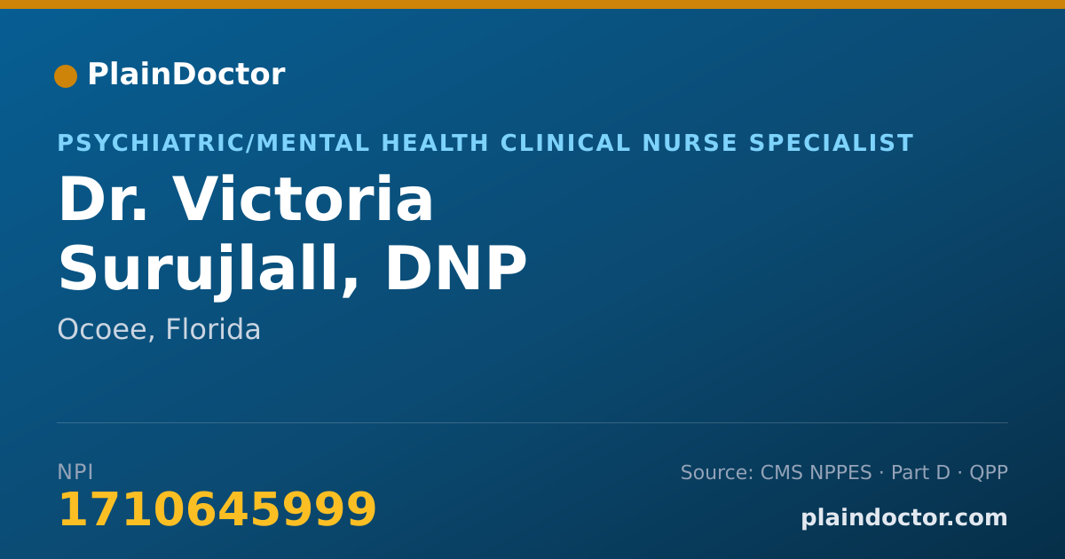 Shareable card for Victoria Surujlall, DNP - Psychiatric/Mental Health Clinical Nurse Specialist, Ocoee, FL