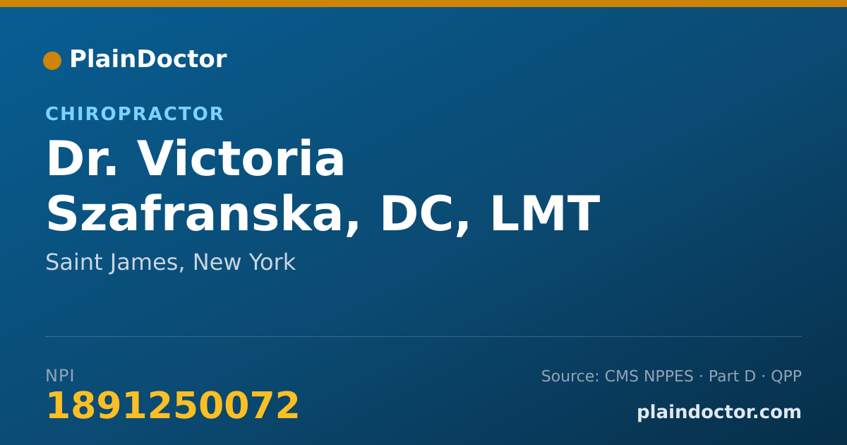 Shareable card for Victoria Szafranska, DC, LMT - Chiropractor, Saint James, NY