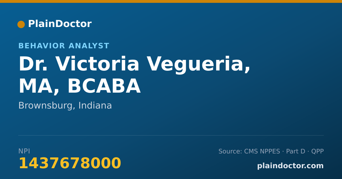 Shareable card for Victoria Vegueria, MA, BCABA - Behavior Analyst, Brownsburg, IN
