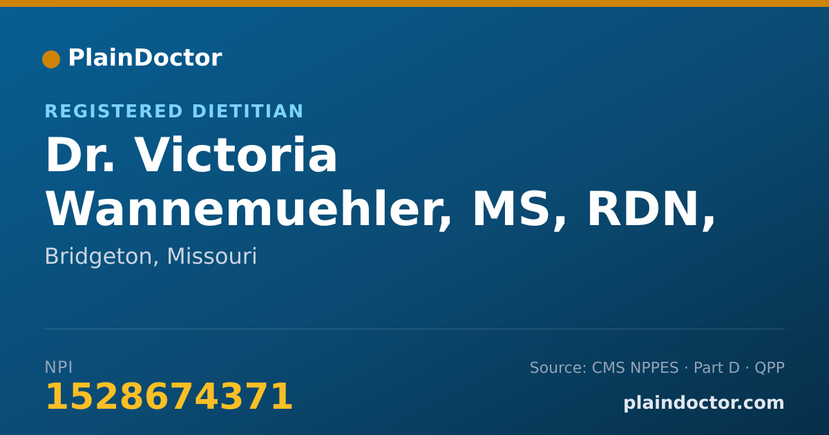 Shareable card for Victoria Wannemuehler, MS, RDN, LD - Registered Dietitian, Bridgeton, MO