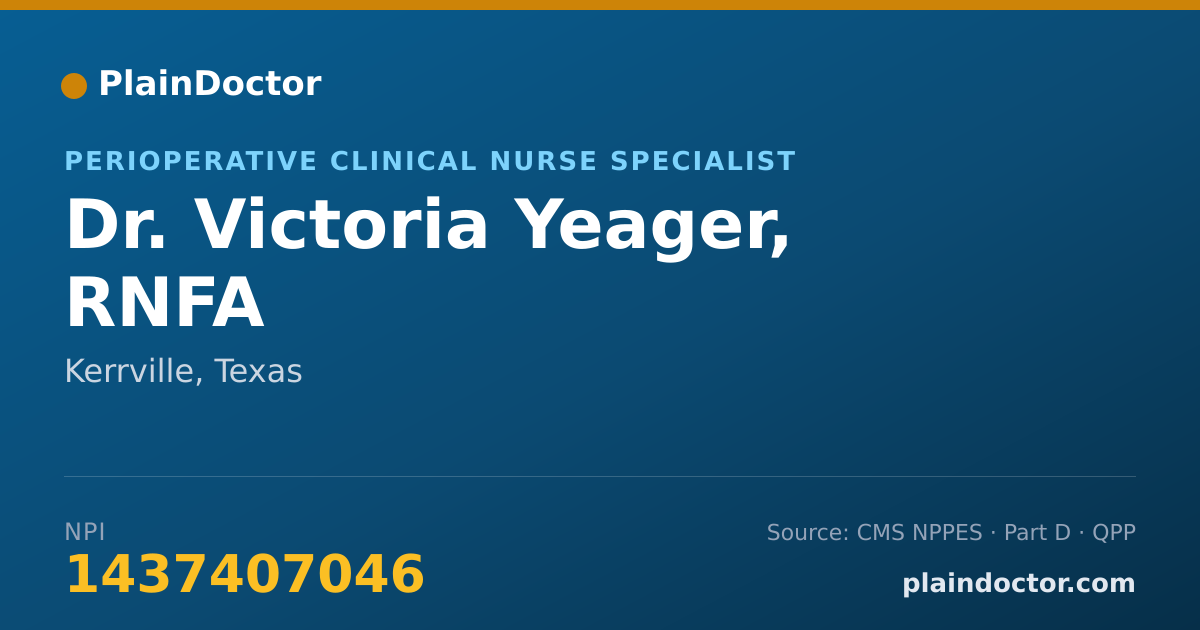 Shareable card for Victoria Yeager, RNFA - Perioperative Clinical Nurse Specialist, Kerrville, TX