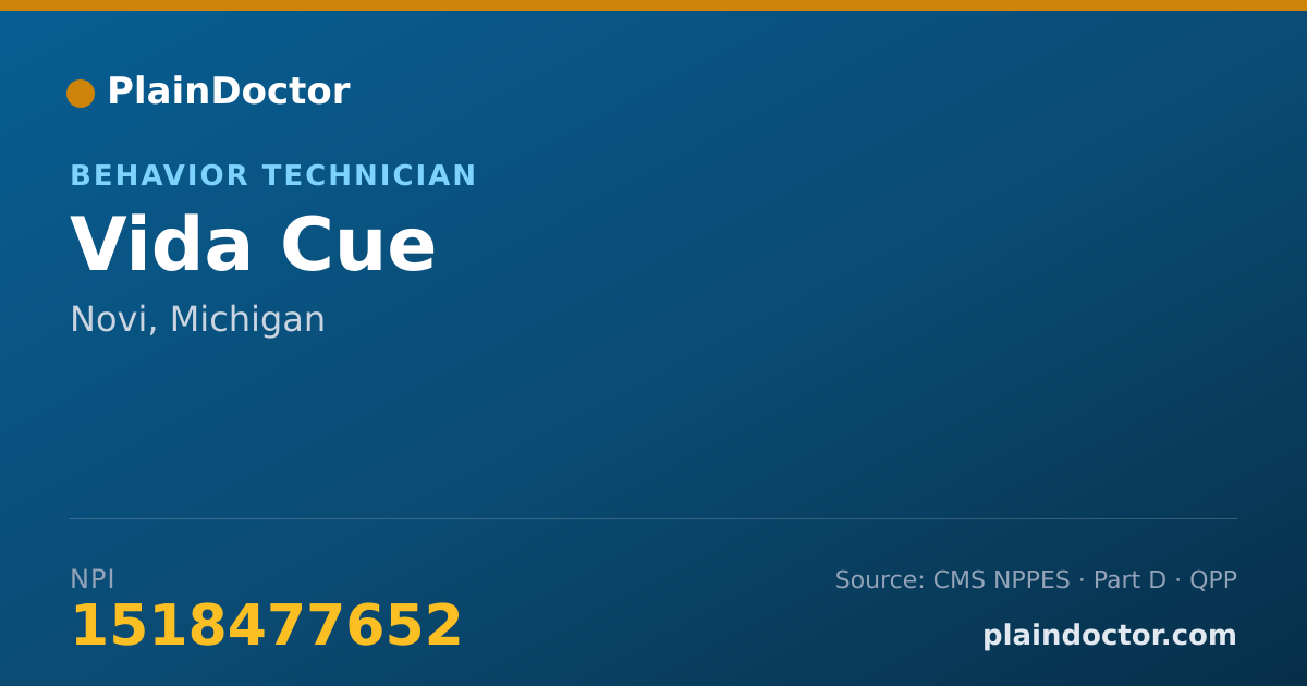 Shareable card for Vida Cue - Behavior Technician, Novi, MI