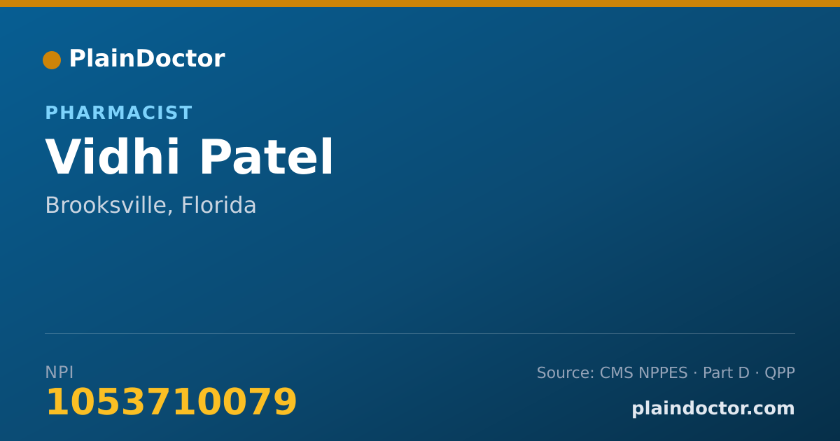 Shareable card for Vidhi Patel - Pharmacist, Brooksville, FL