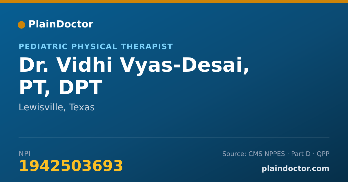 Shareable card for Vidhi Vyas-Desai, PT, DPT - Pediatric Physical Therapist, Lewisville, TX