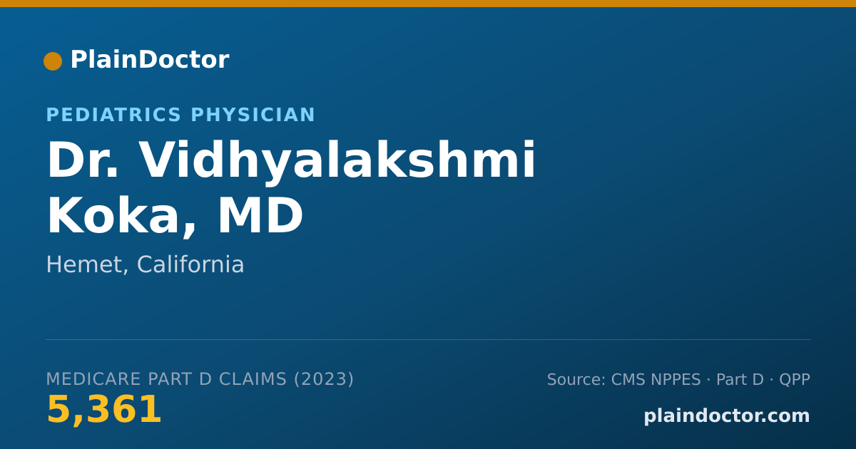 Shareable card for Vidhyalakshmi Koka, MD - Pediatrics Physician, Hemet, CA
