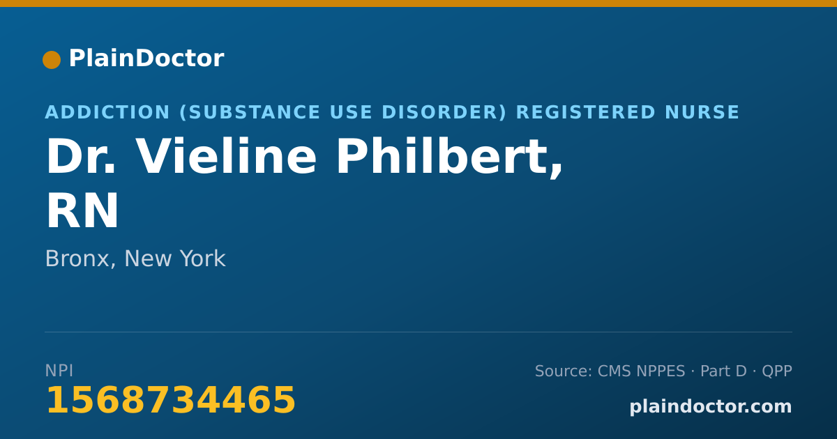 Shareable card for Vieline Philbert, RN - Addiction (Substance Use Disorder) Registered Nurse, Bronx, NY