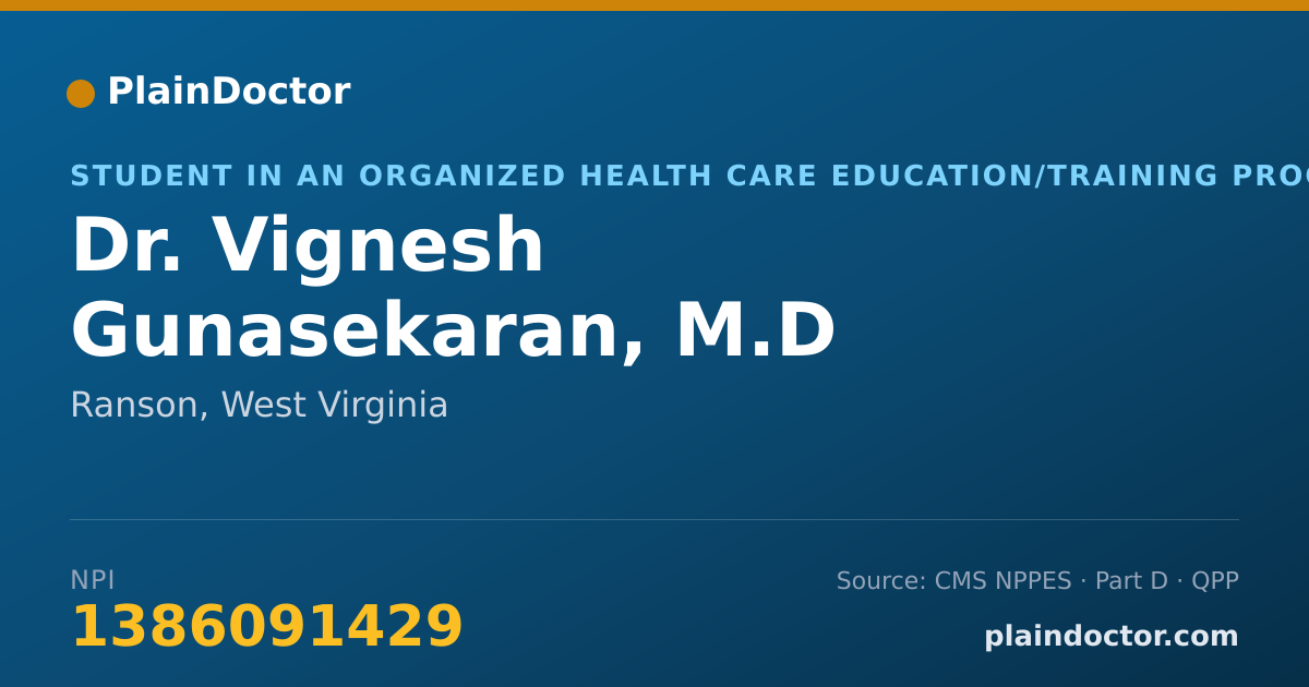 Shareable card for Vignesh Gunasekaran, M.D - Student in an Organized Health Care Education/Training Program, Ranson, WV