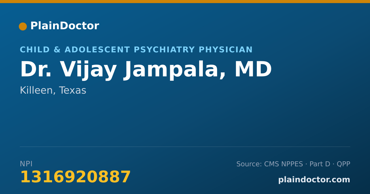 Shareable card for Vijay Jampala, MD - Child & Adolescent Psychiatry Physician, Killeen, TX