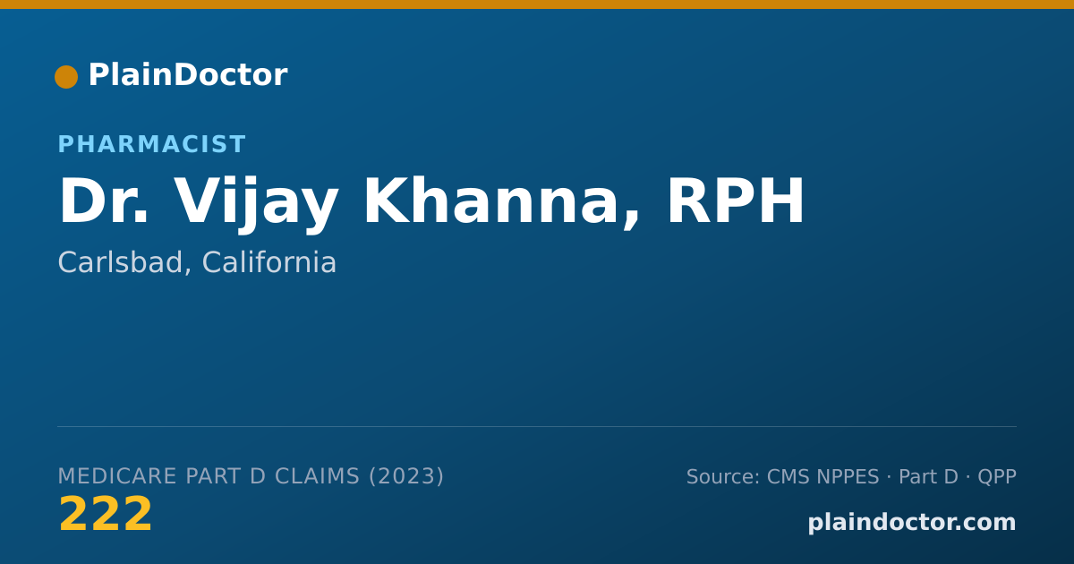 Shareable card for Vijay Khanna, RPH - Pharmacist, Carlsbad, CA