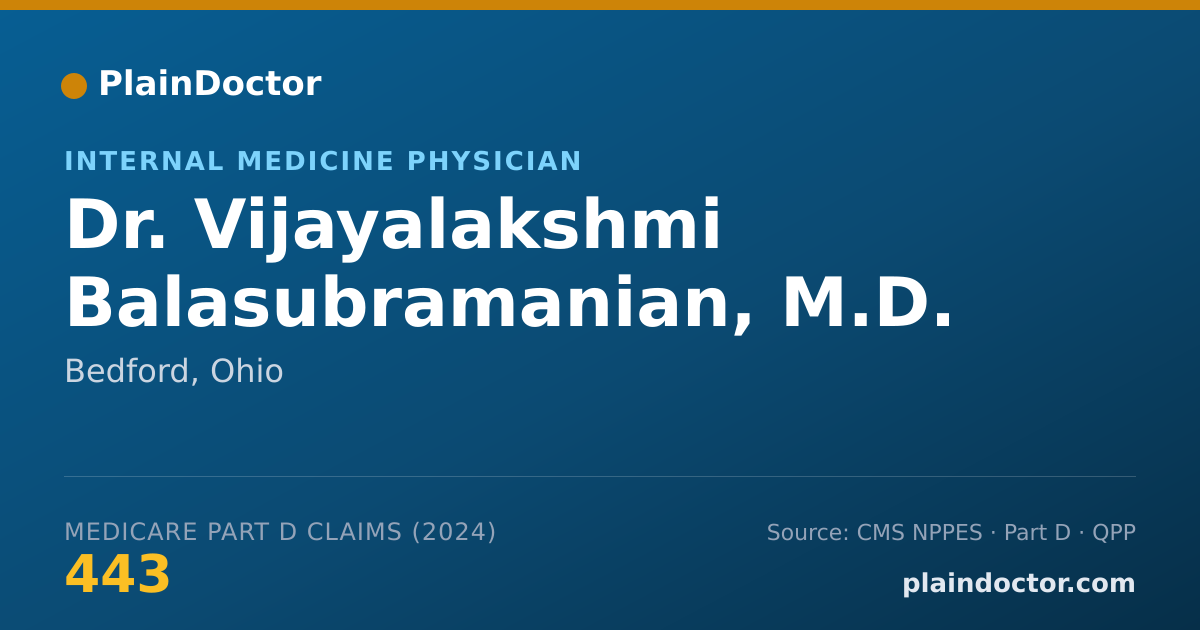 Shareable card for Vijayalakshmi Balasubramanian, M.D. - Internal Medicine Physician, Bedford, OH