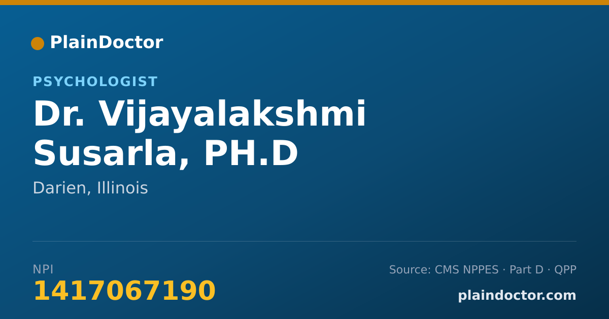 Shareable card for Vijayalakshmi Susarla, PH.D - Psychologist, Darien, IL