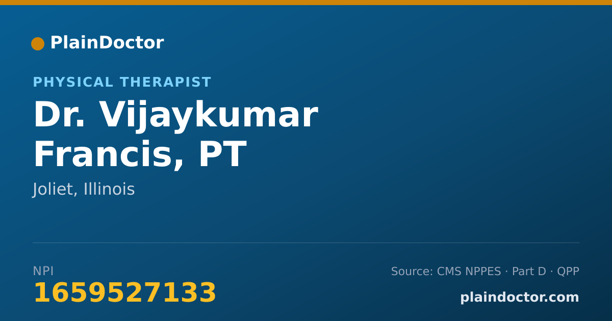 Shareable card for Vijaykumar Francis, PT - Physical Therapist, Joliet, IL