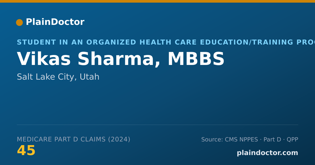 Shareable card for Vikas Sharma, MBBS - Student in an Organized Health Care Education/Training Program, Salt Lake City, UT