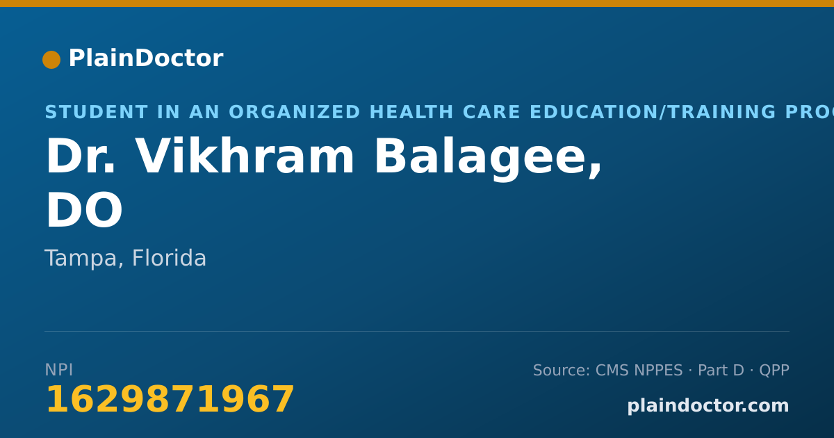 Shareable card for Vikhram Balagee, DO - Student in an Organized Health Care Education/Training Program, Tampa, FL