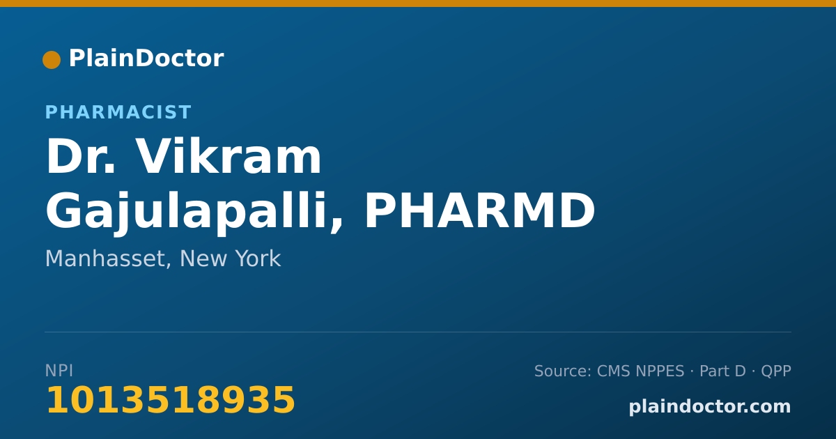 Shareable card for Vikram Gajulapalli, PHARMD - Pharmacist, Manhasset, NY