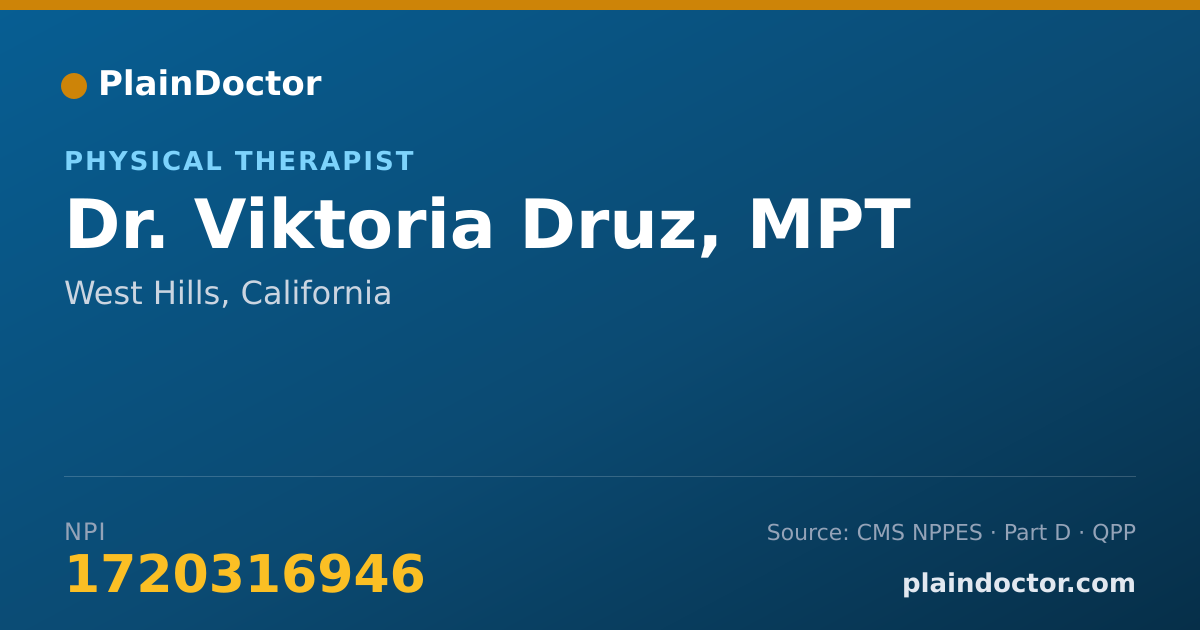 Shareable card for Viktoria Druz, MPT - Physical Therapist, West Hills, CA