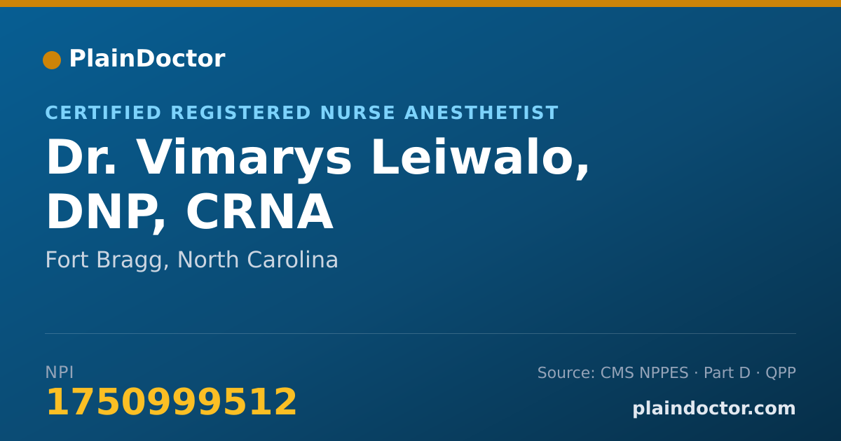 Shareable card for Vimarys Leiwalo, DNP, CRNA - Certified Registered Nurse Anesthetist, Fort Bragg, NC
