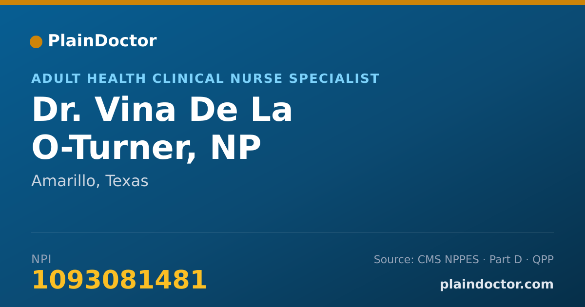 Shareable card for Vina De La O-Turner, NP - Adult Health Clinical Nurse Specialist, Amarillo, TX