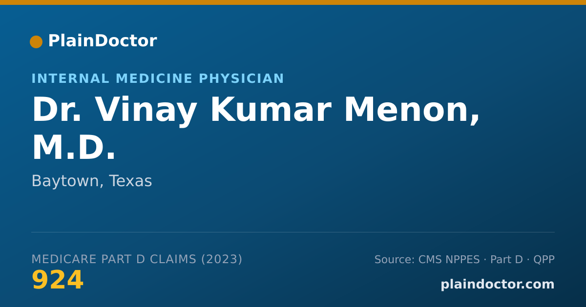 Shareable card for Vinay Kumar Menon, M.D. - Internal Medicine Physician, Baytown, TX