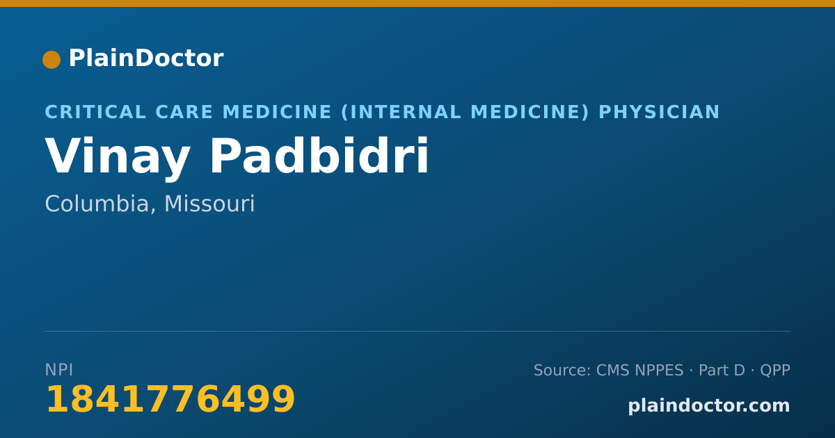Shareable card for Vinay Padbidri - Critical Care Medicine (Internal Medicine) Physician, Columbia, MO