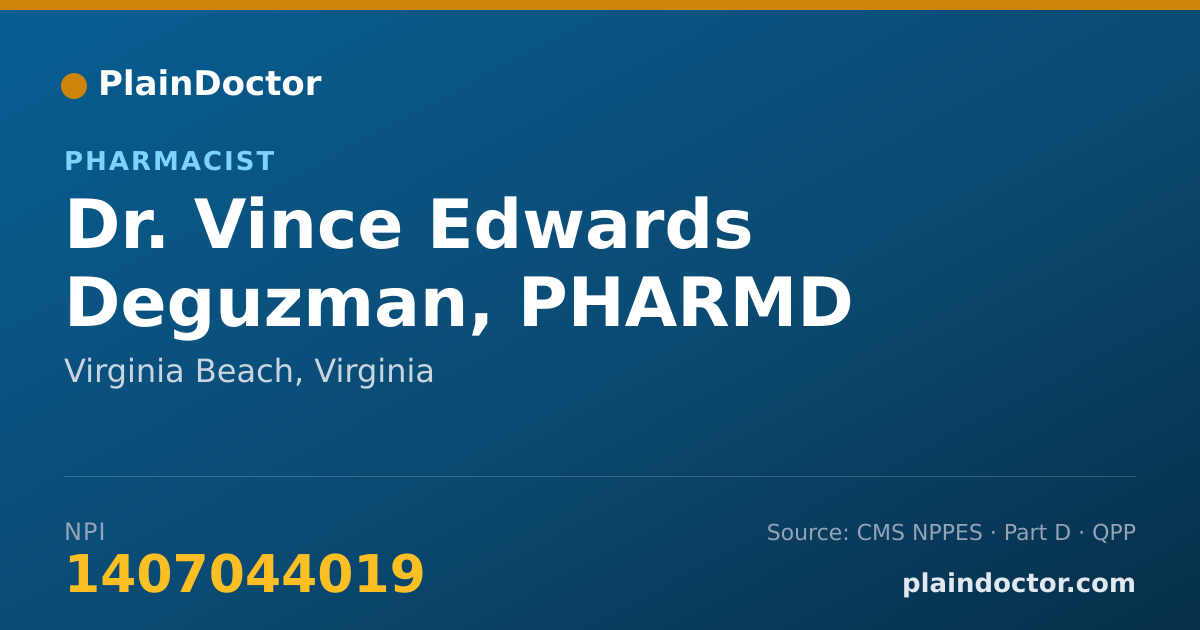 Shareable card for Vince Edwards Deguzman, PHARMD - Pharmacist, Virginia Beach, VA