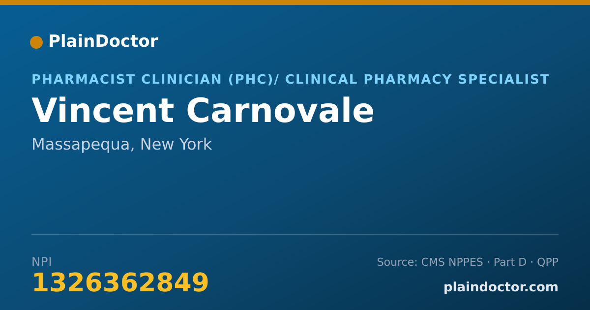 Shareable card for Vincent Carnovale - Pharmacist Clinician (PhC)/ Clinical Pharmacy Specialist, Massapequa, NY