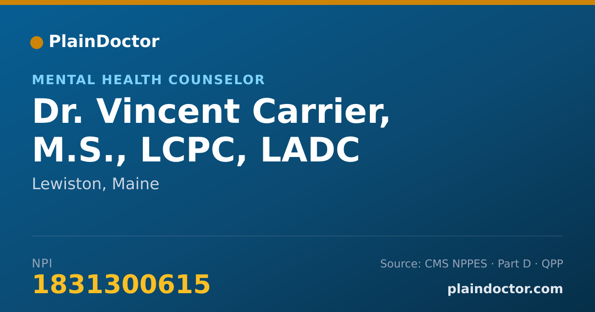 Shareable card for Vincent Carrier, M.S., LCPC, LADC - Mental Health Counselor, Lewiston, ME
