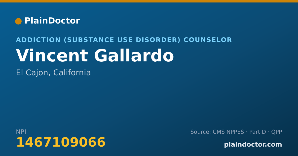 Shareable card for Vincent Gallardo - Addiction (Substance Use Disorder) Counselor, El Cajon, CA