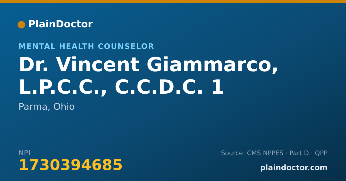 Shareable card for Vincent Giammarco, L.P.C.C., C.C.D.C. 1 - Mental Health Counselor, Parma, OH
