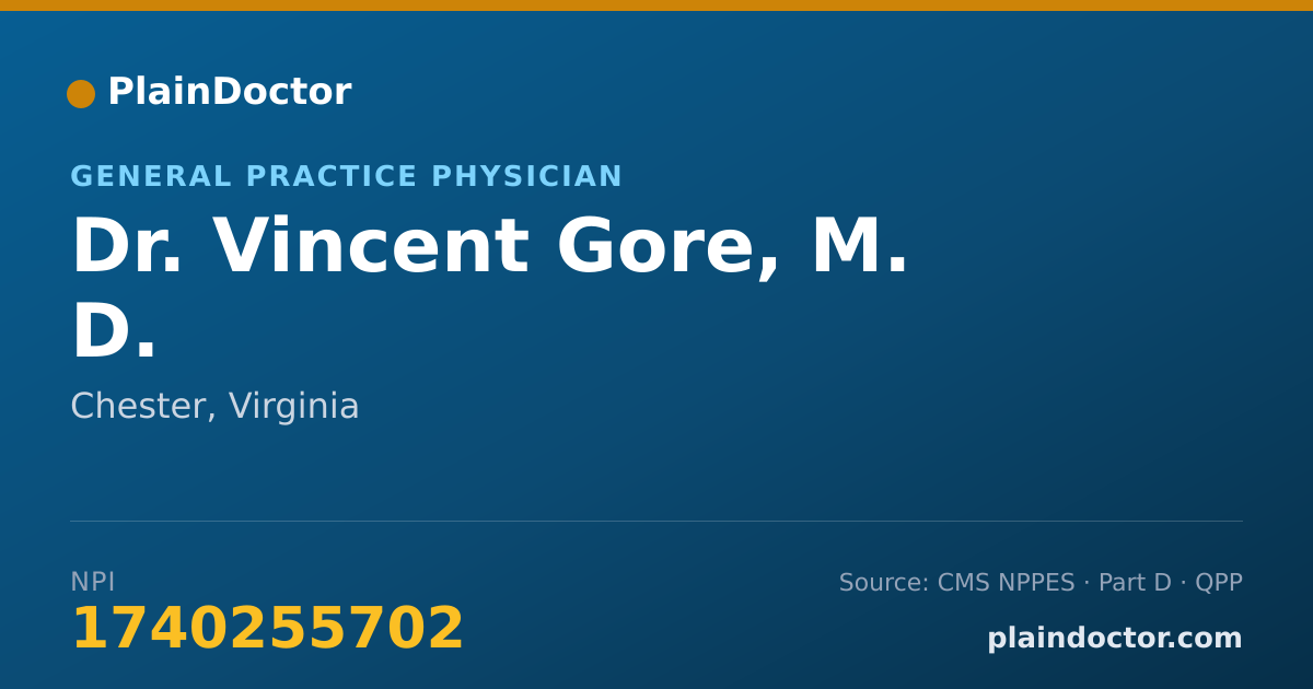 Shareable card for Vincent Gore, M. D. - General Practice Physician, Chester, VA