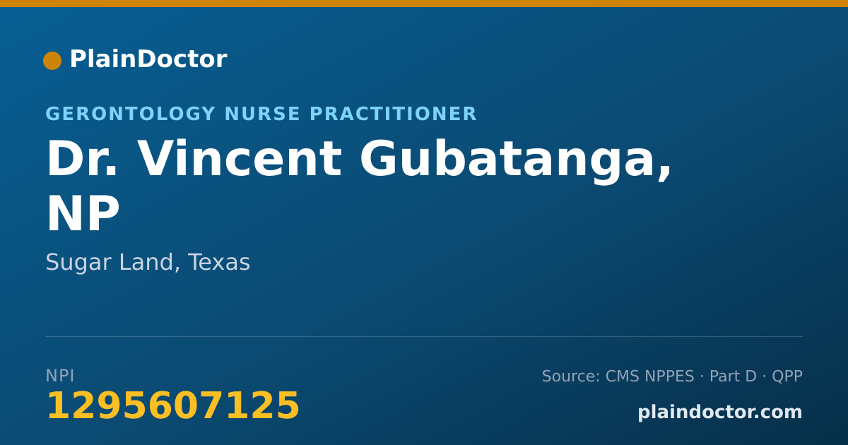 Shareable card for Vincent Gubatanga, NP - Gerontology Nurse Practitioner, Sugar Land, TX