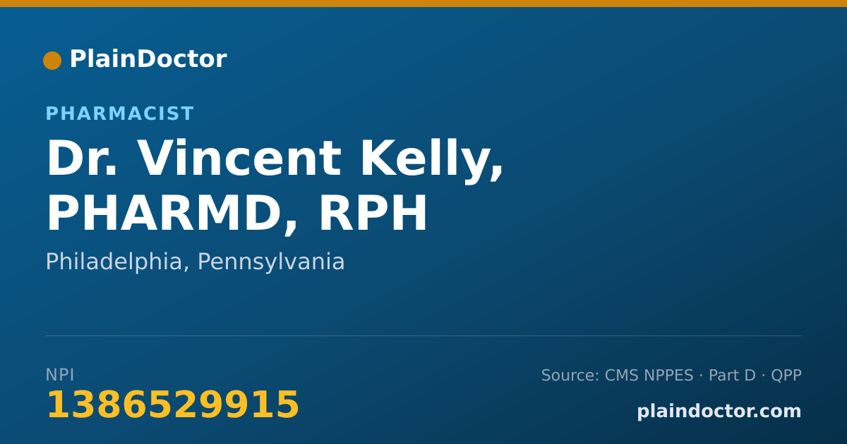 Shareable card for Vincent Kelly, PHARMD, RPH - Pharmacist, Philadelphia, PA