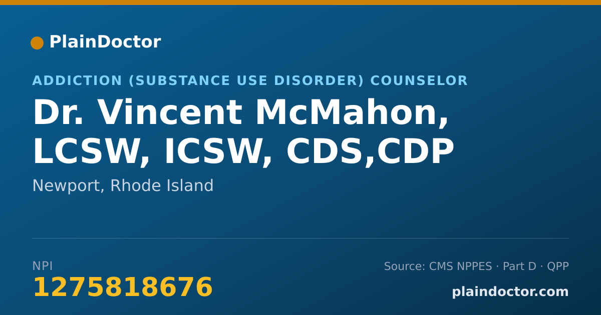 Shareable card for Vincent McMahon, LCSW, ICSW, CDS,CDP - Addiction (Substance Use Disorder) Counselor, Newport, RI