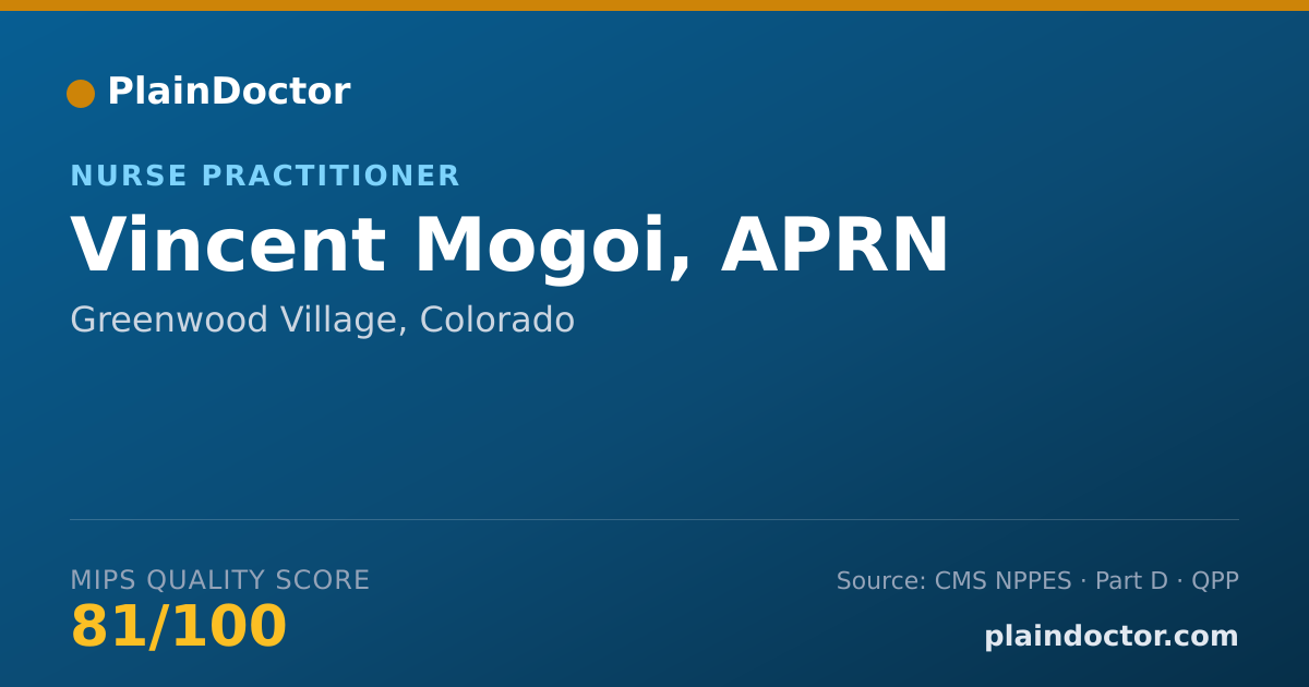 Shareable card for Vincent Mogoi, APRN - Nurse Practitioner, Greenwood Village, CO