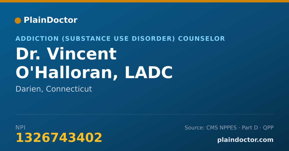 Shareable card for Vincent O'Halloran, LADC - Addiction (Substance Use Disorder) Counselor, Darien, CT