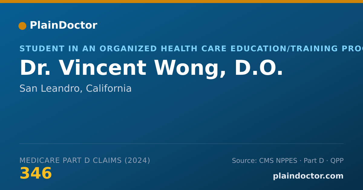 Shareable card for Vincent Wong, D.O. - Student in an Organized Health Care Education/Training Program, San Leandro, CA