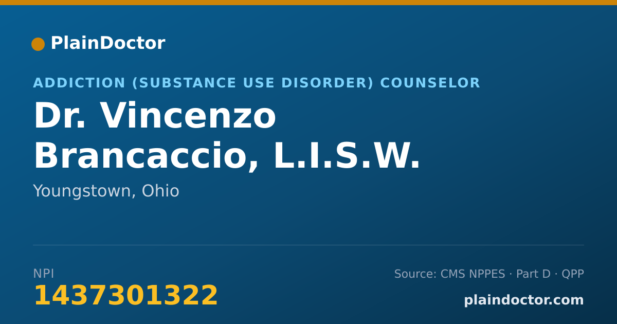 Shareable card for Vincenzo Brancaccio, L.I.S.W. - Addiction (Substance Use Disorder) Counselor, Youngstown, OH