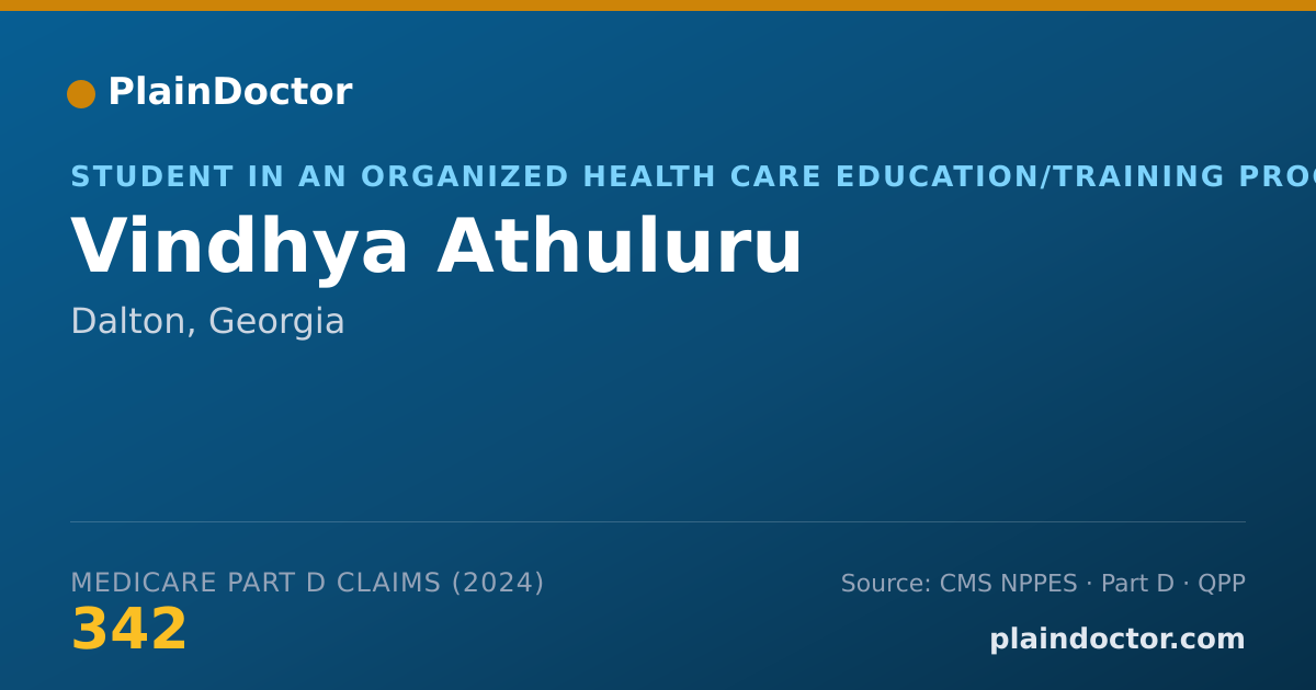 Shareable card for Vindhya Athuluru - Student in an Organized Health Care Education/Training Program, Dalton, GA