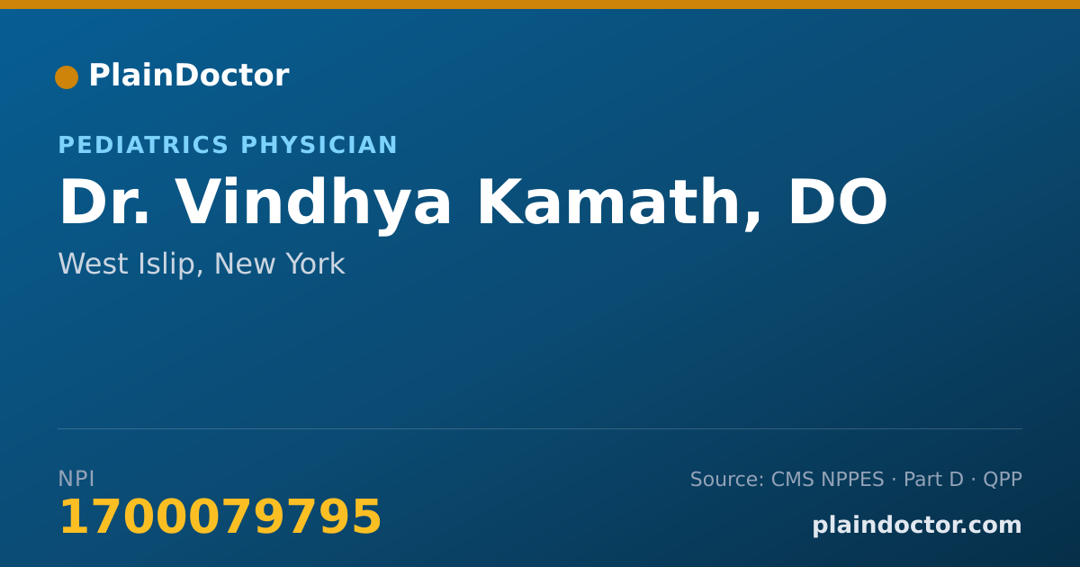Shareable card for Vindhya Kamath, DO - Pediatrics Physician, West Islip, NY