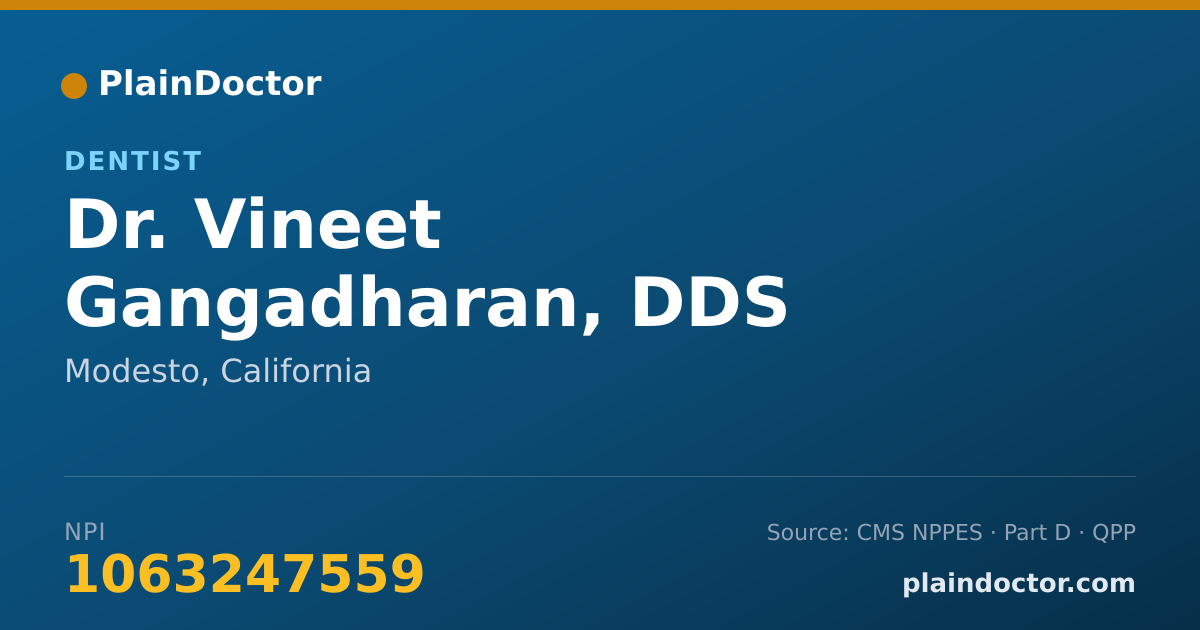 Shareable card for Vineet Gangadharan, DDS - Dentist, Modesto, CA
