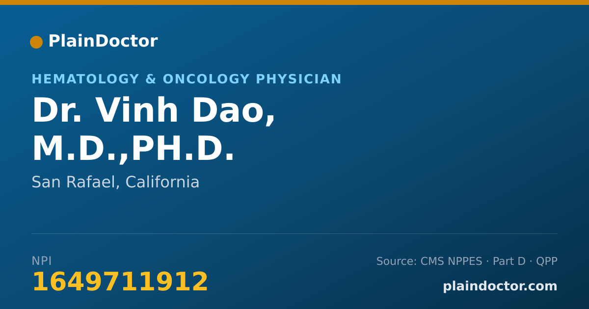 Shareable card for Vinh Dao, M.D.,PH.D. - Hematology & Oncology Physician, San Rafael, CA