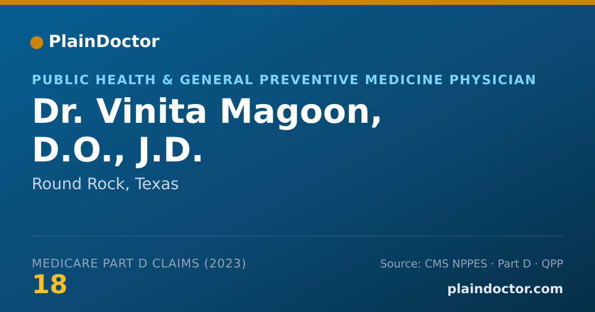 Shareable card for Vinita Magoon, D.O., J.D. - Public Health & General Preventive Medicine Physician, Round Rock, TX