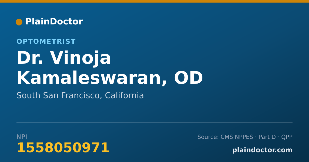 Shareable card for Vinoja Kamaleswaran, OD - Optometrist, South San Francisco, CA